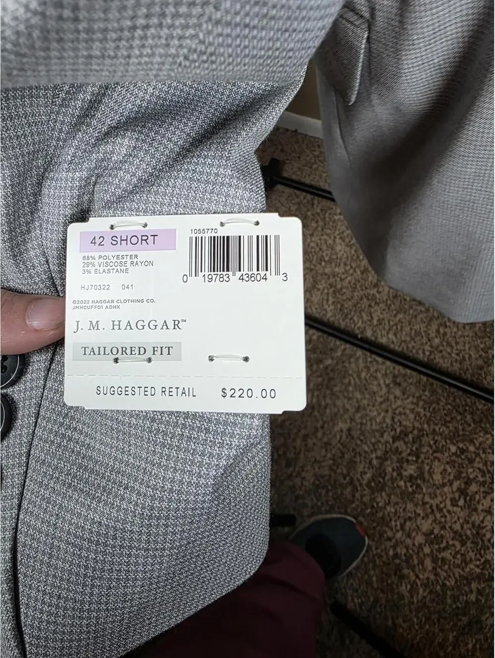HAGGAR MEN’S PREMIUM TAILORED STRETCH SPORT COAT SILVER 42 SHORT